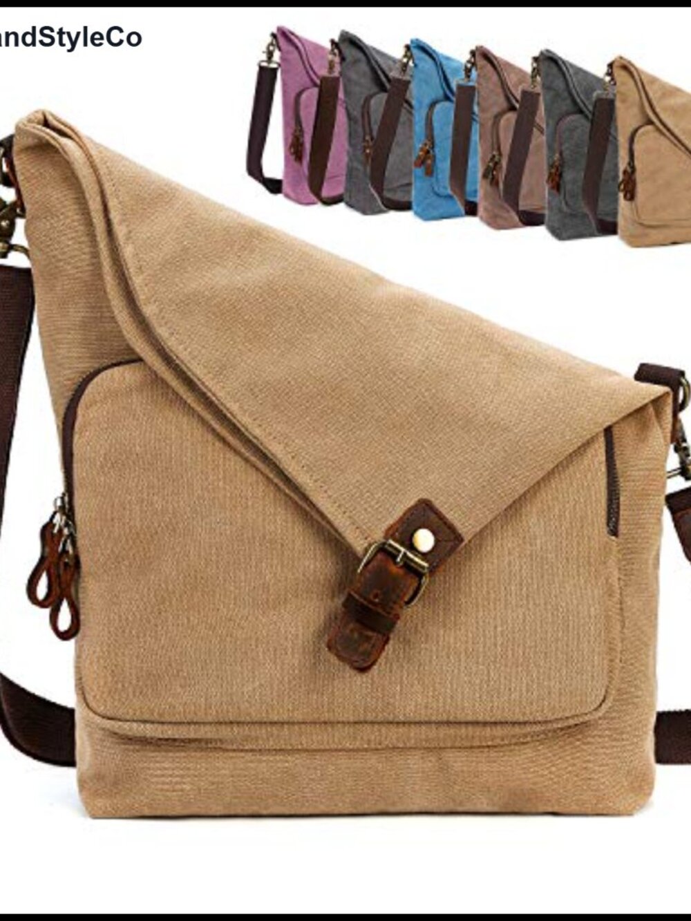 Canvas Crossbody Bag for Women Genuine Leather Messenger Purse Shoulder Bag